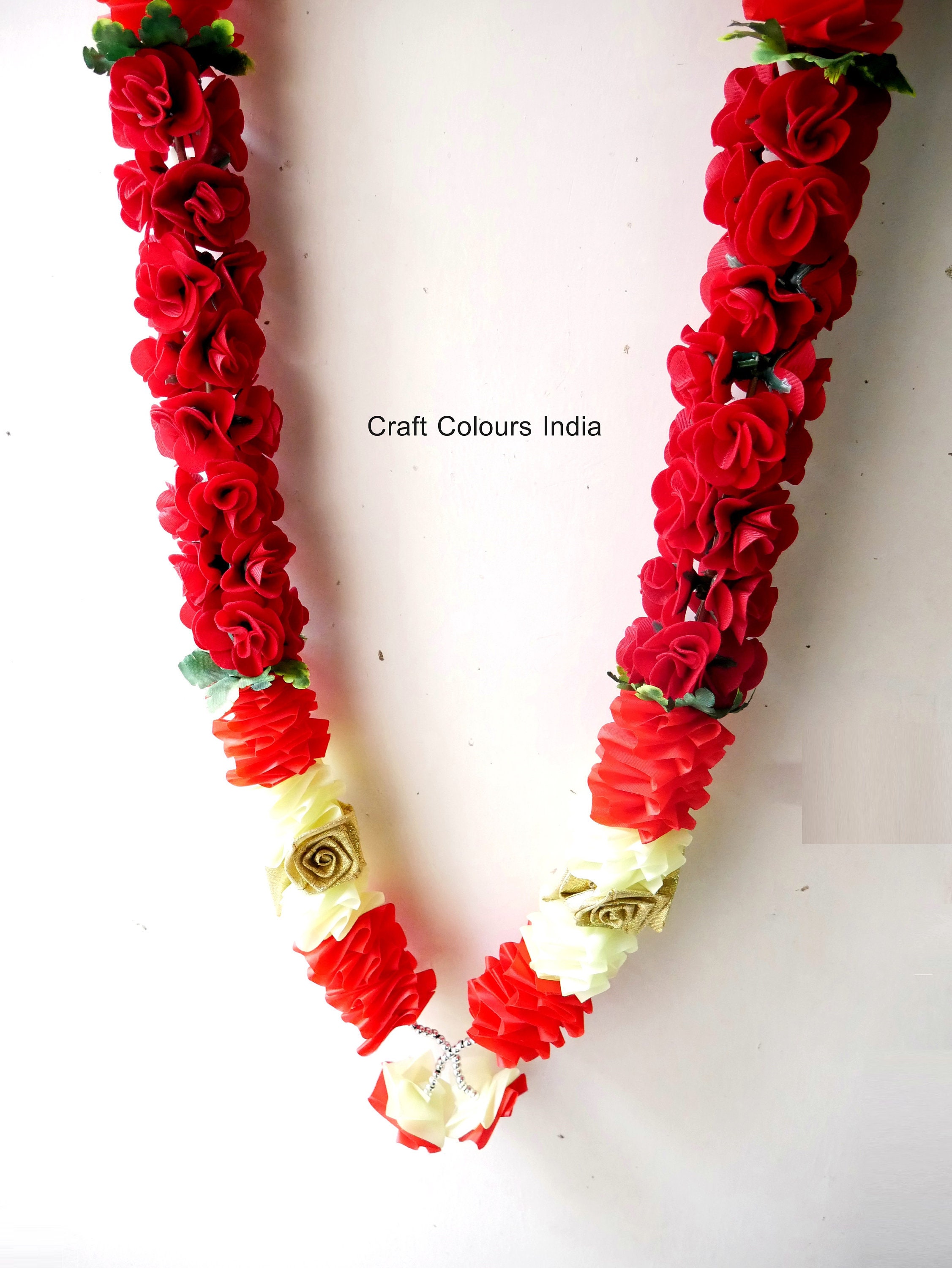 Red rose Indian wedding garland artificial ribbon mala photo Etsy