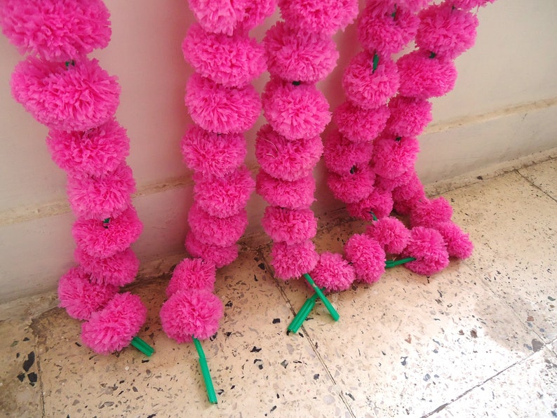photo prop 6 Pink marigold flower string party backdrop ready to ship artificial flower garland 5 feet Indian wedding decorations