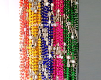 5 PC Pompom Mirror Garland, Bohemian Indian Wedding Decor, 4ft