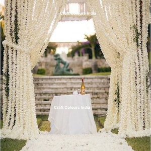 Ghirlande di fiori di gelsomino bianco da 10 piedi e 12 pezzi, decorazioni per feste di matrimonio, decorazioni per feste all'aperto, fondali per feste, decorazioni mehendi, decorazioni haldi