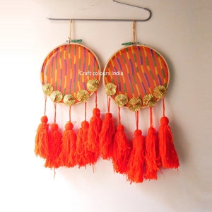 2PC Round hoop tassel hanging for ceiling or wall decoration, Indian wedding decor prop, Wall hanging, outdoor decoration, garden decoration