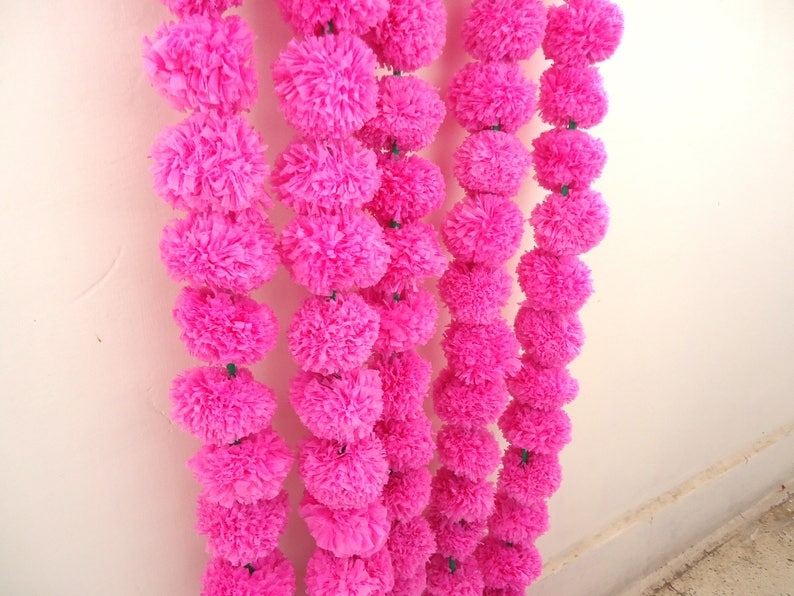 photo prop 6 Pink marigold flower string party backdrop ready to ship artificial flower garland 5 feet Indian wedding decorations