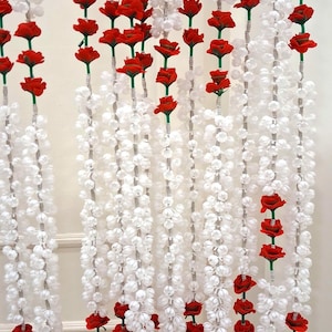 20 pc White jasmine and red rose garlands for Indian wedding decorations, mehendi decor, Nikkah partition garlands Style3
