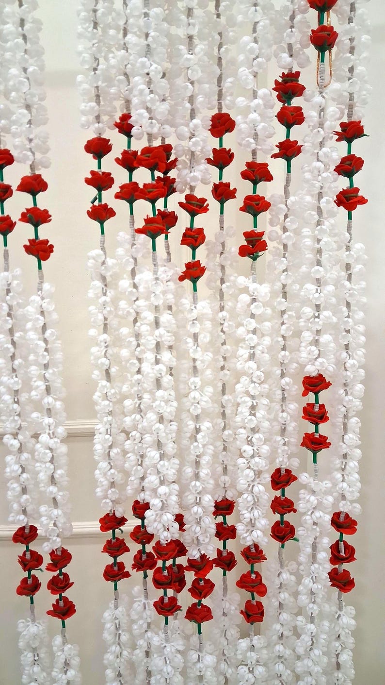 20 pc White jasmine and red rose garlands for Indian wedding decorations, mehendi decor, Nikkah partition garlands Style3