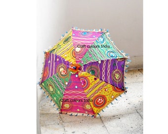 15 PC Free Express shipping Indian Decorative Umbrella Wedding Cotton Sun Protection Parasol Halloween Handicraft Umbrellas Embroidered Work