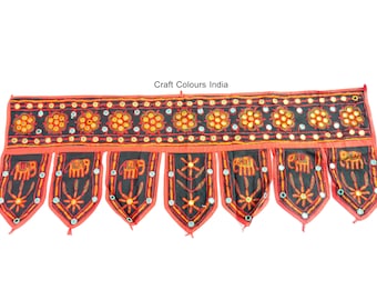Elephant tapestry black toran for Christmas home decor, door hanging, Indian valance bohemian wall hanging gift, hand embroidery mirror work