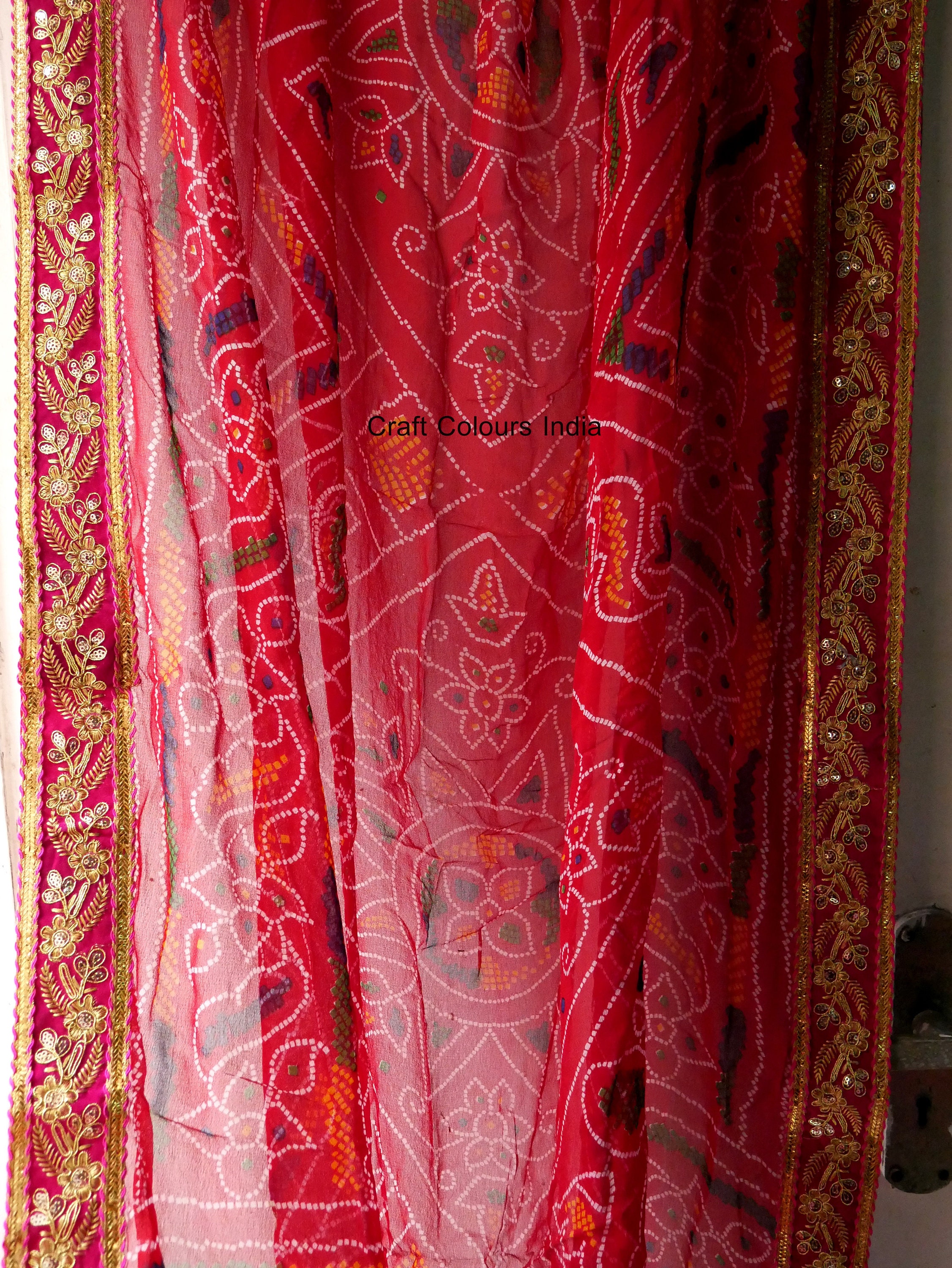 Red bandhej chunri Rajasthani dupatta with zari Etsy