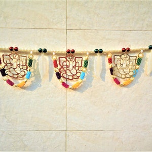 Multi color beads golden Ganesha toran, home decor Diwali door hanging, Indian wedding decoration, window toran, modern christmas decor