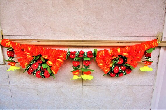 Orange Green Flower Door Valance Indian Toran Indian Wedding Decoration Artificial Flower Door Hanging Home Decor