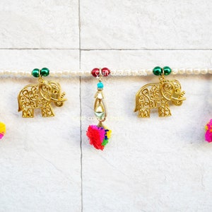 Golden elephant and tassel toran, Indian door hanging, ethnic wedding home decor, Diwali home decor, minimalist unique Christmas gift