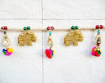 Golden elephant and tassel toran, Indian door hanging, ethnic wedding home decor, Diwali home decor, minimalist unique Christmas gift