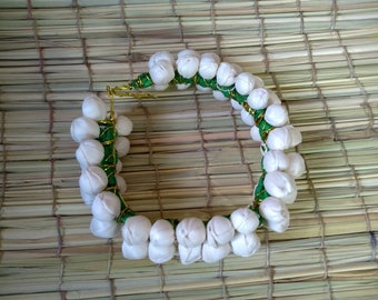 White jasmine gajra, Indian aritificial flower wedding hair accessory, flower bun accessory, mogra head band, hair bun band