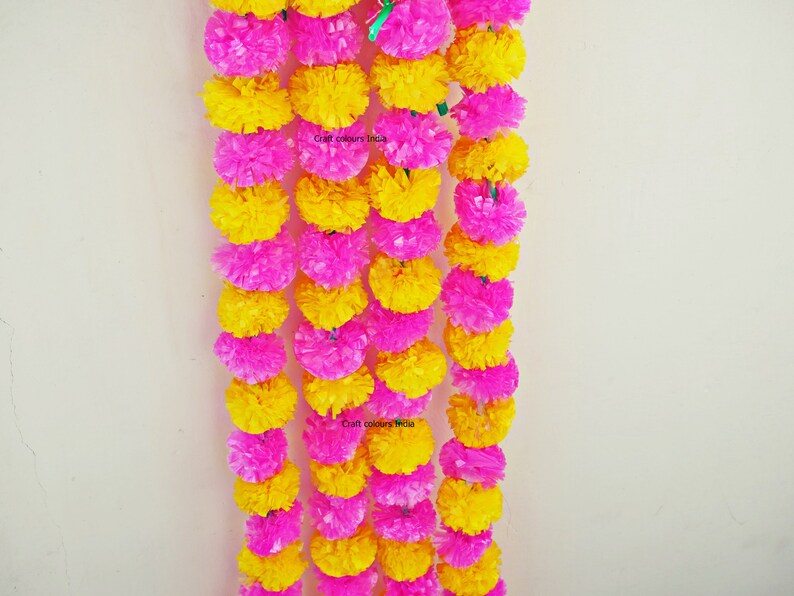 6 Artificial pink yellow marigold flower garland strand Etsy