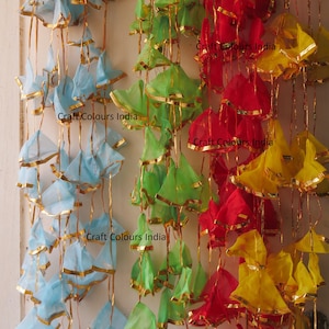 20 pc Gota Net Hangings Decorative Garlands for Wedding, Haldi & Wedding Event Decoration backdrop, Indian String Colorful Net Gota Hanging image 10