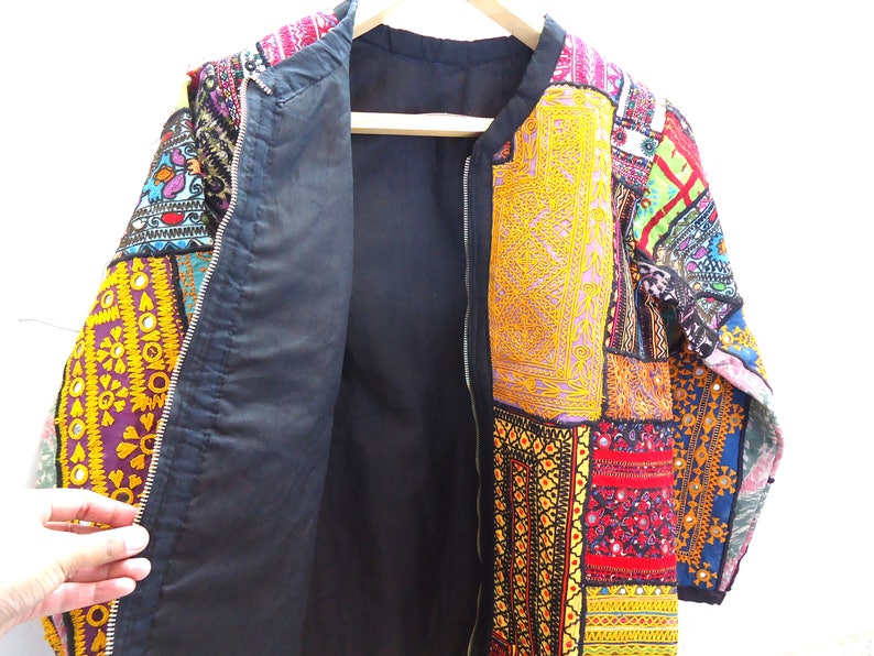 Indian Gypsy Banjara Bomber Jacket With Mirror Work Yellow Kutch Embroidery Vintage Full Sleeve Bohemian Jacket With Zipper Unisex Jacket