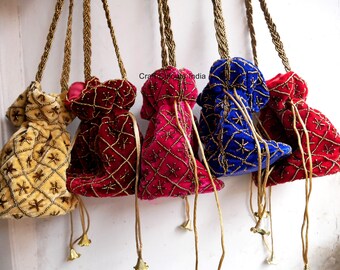Velvet golden beaded evening purse, potli, shoulder bag, sling pouch, gift for her, drawstring ethnic party purse, wedding bag, favor bags