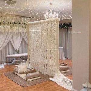 Guirlandes de fleurs de fleurs blanches artificielles, décoration florale blanche, guirlande de séparation Nikkah, décoration de cabine photo de mariage, toile de fond florale