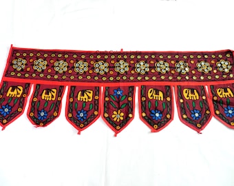 Elephant Wall Hanging  - maroon Toran - Vintage Indian Ganesha Wall Tapestry - Indian Door Hanging - Mirror Toran, House Warming Gift