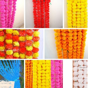 2 fresh like artificial marigold flower string party backdrop, wedding decorations, photo prop 4.5 feet garland, day of the dead