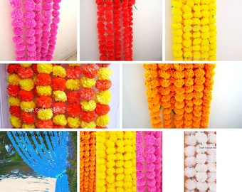 2 telón de fondo de fiesta de cuerda de flores de caléndula artificial fresco, decoraciones de boda, utilería fotográfica, guirnalda de 4,5 pies, día de los muertos