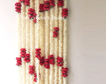 Beaded white Rajnigandha and red rose garlands, Wedding decoration garlands, Nikkah Decoration, Sangeet decor, Mehendi Decor, Jaggo decor