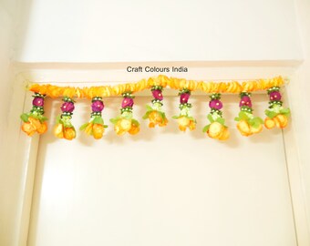 Diwali door hanging, Artificial Flower and green leaves Indian Toran, Indian wedding decoration, Indian valance, home decor