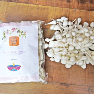 200 pcs Pure Cotton Phool Batti | Cotton Puja Batti | Diya Bati | Diwali Oil Lamp Cotton Wicks | Hand Rolled Cotton Wicks