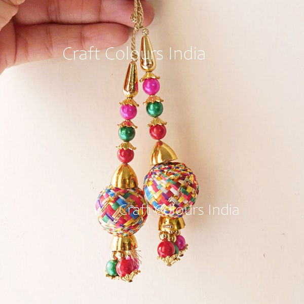Multicolor ball tassels, bag/key chain, mobile strap tassels, Indian wedding supply, tribal banjara dress decoration, red boho indian latkan