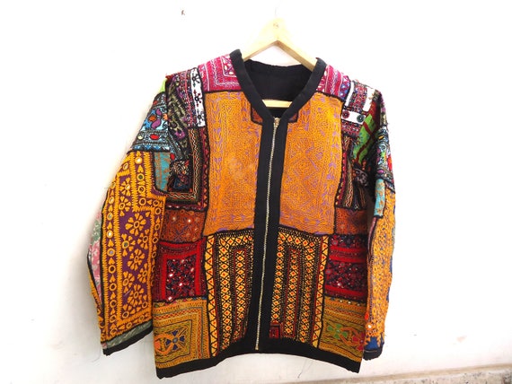 Yellow Kutch Embroidery Vintage Full Sleeve Bohemian Jacket | Etsy