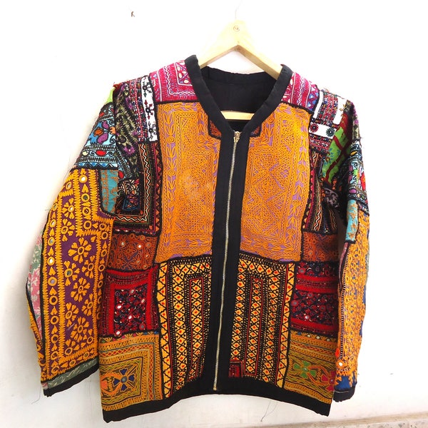Tangaliya Shawl Jacket With Kutch Embroidery - '70's Child' Tangaliya Boho Jacket