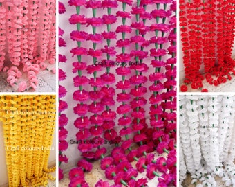 10 Pink, orange yellow, red, purplish pink artificial marigold flower garland, Indian wedding party decoration garlands, Mehendi/haldi decor