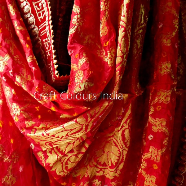 Banarsi silk woven bandhej red dupatta with beautiful zari work, red scarf/odhni, Sada Saubhagyawati bhava wedding dupatta, lehenga dupatta