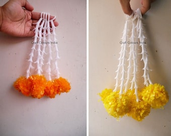 Tuberose and orange yellow red marigold tassel for stage decoration, Indian rajnigandha floral decoration tassel, South Indian event decor
