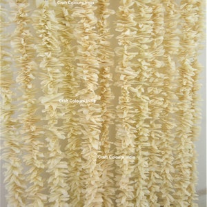 May include: A close-up of a cream-colored garland made of tissue paper. The garland is hanging in a doorway or window. The text "Craft Colours India" is visible on the garland.