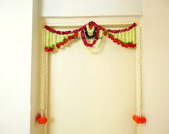 Jasmine toran set with side hangings, Mogra door hanging, Indian wedding decoration, entrance decor, south Indian home decoration