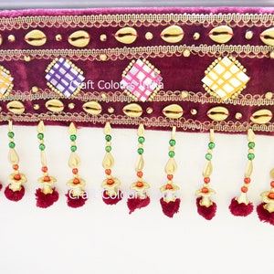 Gratis expresverzending Kastanjebruine gouden boho spiegel toran, Diwali woondecoratie, Indiase housewarming handgemaakte volant, deurhanger