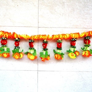 Yellow orange red Flower and green leaves Indian Toran, Indian wedding decoration, Indian valance, Artificial flower door hanging,home decor