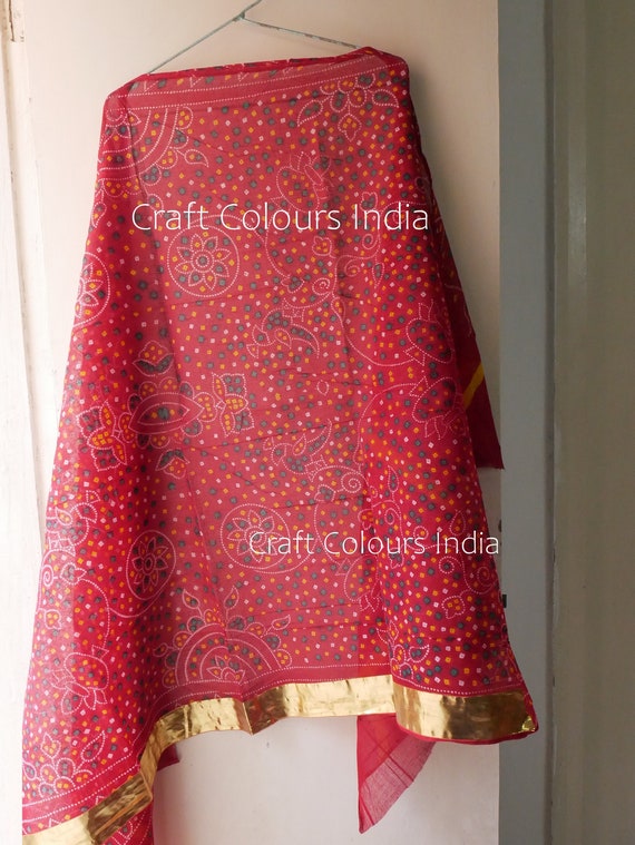Rose Red Bandhani Silk Scarf from Rajasthan Rose Red Bandhani Silk Scarf from Rajasthan