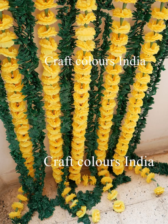 Artificial Marigold Flower Garland Yellow Diwali Decor Indian Wedding