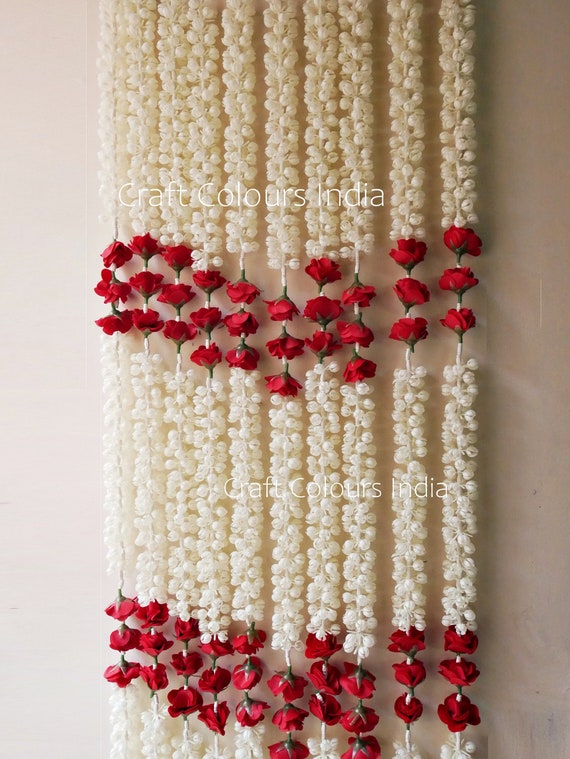20 pc White jasmine and red rose garlands for Indian wedding decorations, mehendi decor, Nikkah partition garlands