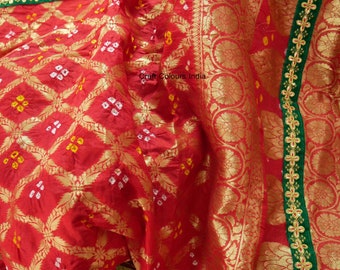 Banarsi Ghatchola silk woven bandhej red dupatta with beautiful zari work, tie dye Indian red scarf, odhni, wedding dupatta, lehenga dupatta