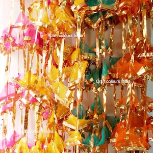 20 pc Gota Net Hangings Decorative Garlands for Wedding, Haldi & Wedding Event Decoration backdrop, Indian String Colorful Net Gota Hanging image 3