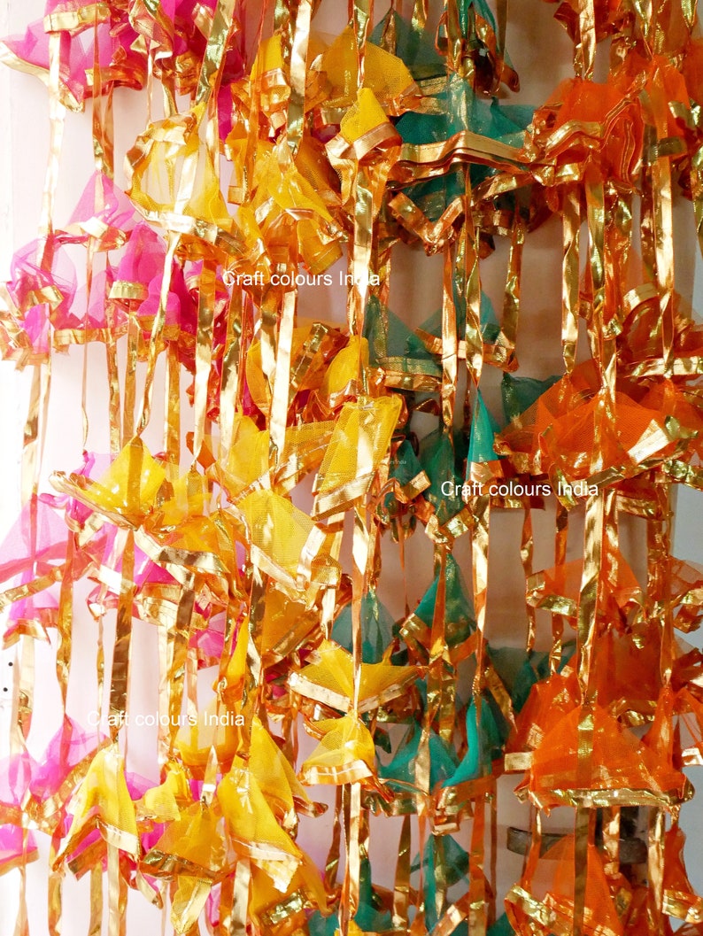 20 pc Gota Net Hangings Decorative Garlands for Wedding, Haldi & Wedding Event Decoration backdrop, Indian String Colorful Net Gota Hanging image 3