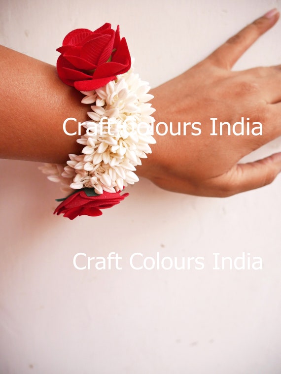 White Jasmine And Red Rose Gajra Indian Aritificial Flower Etsy