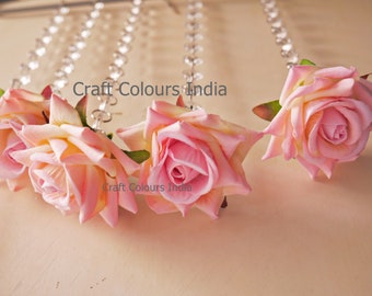 Crystal and rose tassels, pink rose and crystal string latkan for Diwali decoration, Wedding decoration, Nikkah decoration, Mehendi decor