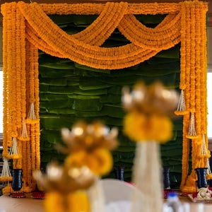 Marigold Garland Backdrop, Indian Wedding Decor, Mehndi Haldi Decoration, Thanksgiving Decor image 1