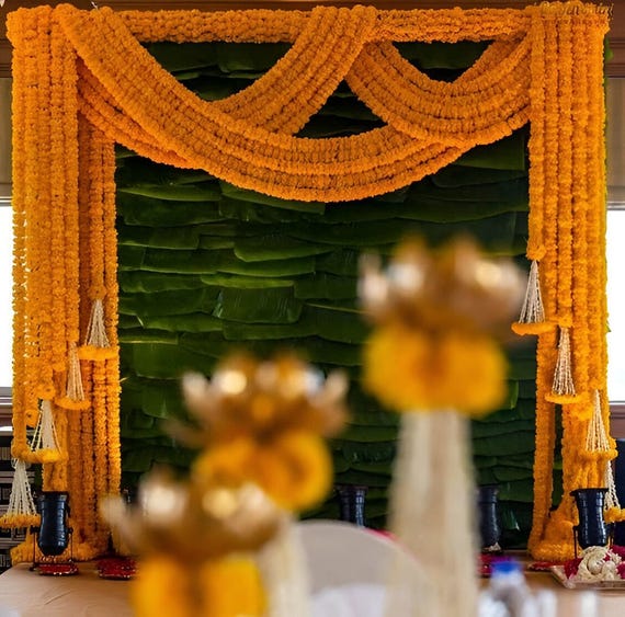 Marigold Garland Backdrop, Indian Wedding Decor, Mehndi Haldi Decoration, Thanksgiving Decor