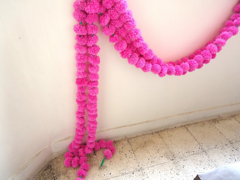 photo prop 6 Pink marigold flower string party backdrop ready to ship artificial flower garland 5 feet Indian wedding decorations