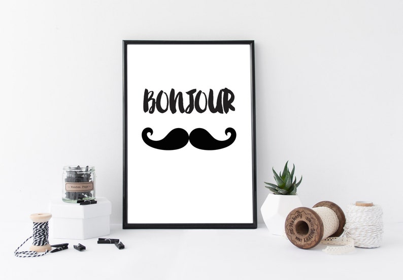 Bonjour Moustache Print Instant Digital Download Printable Etsy