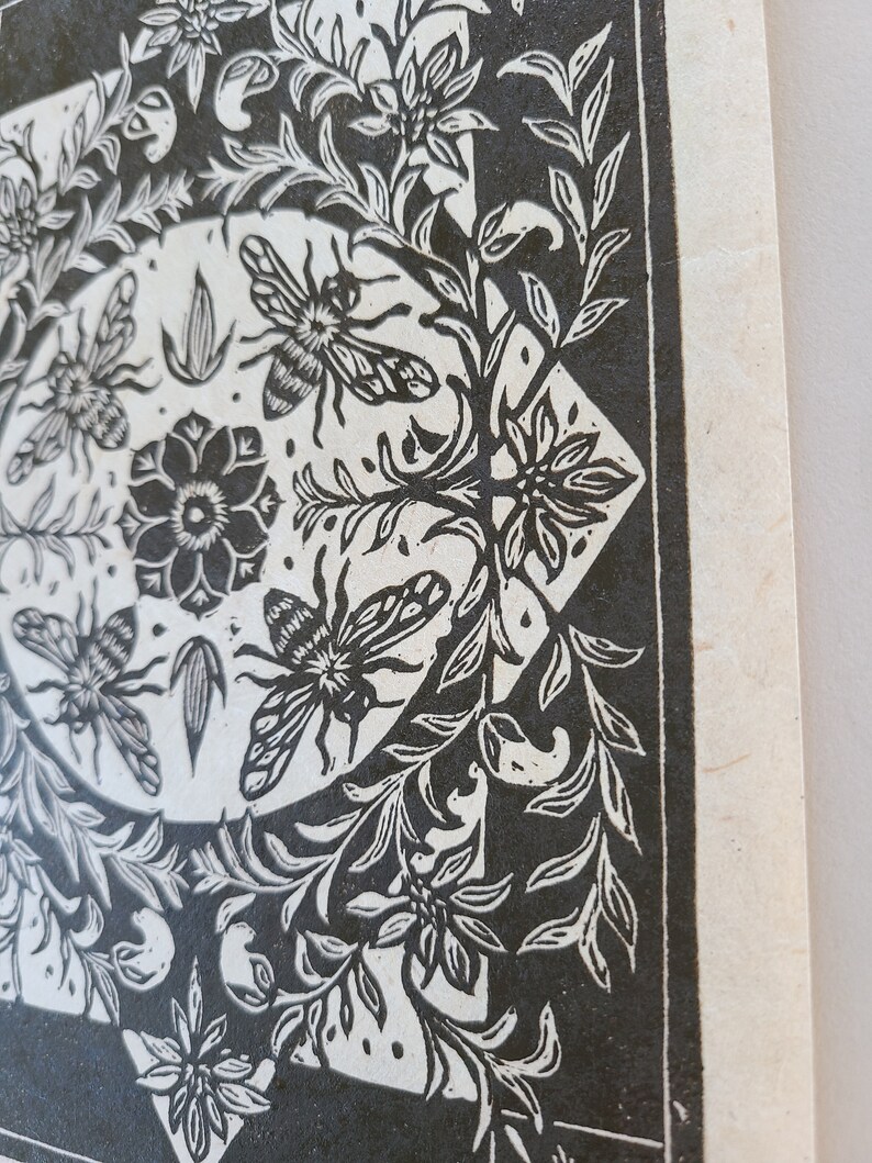 FAC1 Delicate Honey Bee Lino Cut Wall Art